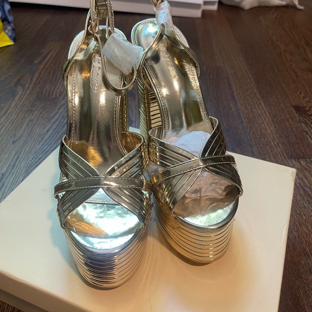 Public Desire Zurra gold metallic platform heels